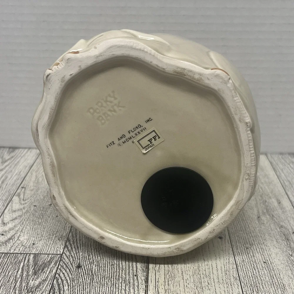 Vtg Fitz & Floyd Pig Coin Bank Porky Piggy w Stopper Ceramic 1977 Japan Kitsch